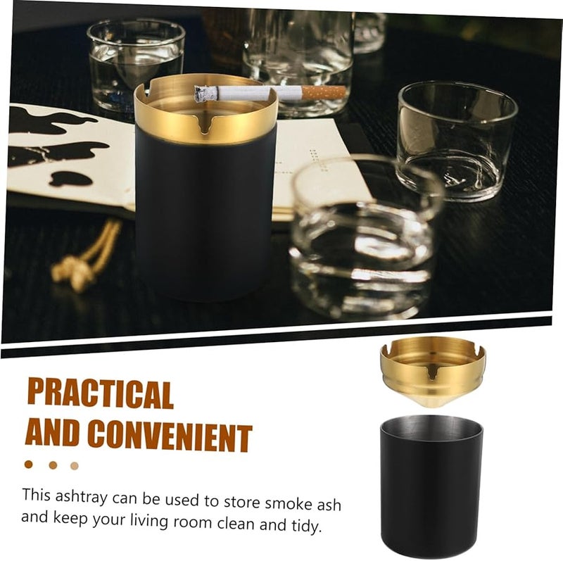 منفضة سجائر من الفولاذ المقاوم للصدأ بدون دخان مع غطاء بتصميم عميق للاستخدام الداخلي في المنزل والمكتب - Image 4